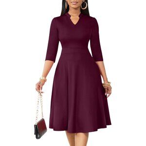 Women Red 3/4 Sleeve Semi Formal Fit and Flare A-line  Dress with Pockets